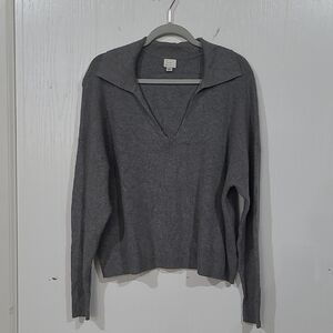 A New Day Womens Gray Viscose Collared Polo Ribbed Pull Over Sweater Size XXL